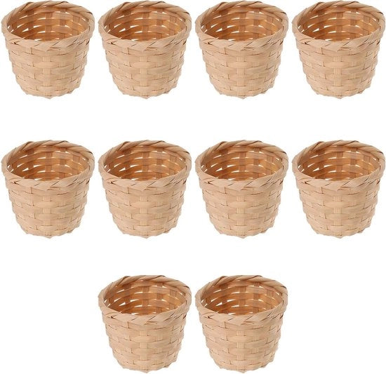 Set di 10 piccole ceste intrecciate per dolci e decorazioni - Mini-cesti senza maniglie per regali per ospiti - Decorazioni artigianali - Dimensioni 7,5 x 7,5 x 6 cm