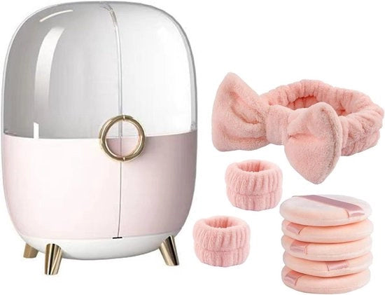 Organizzatore di trucco portatile moderno con coperchio impermeabile - scatola di conservazione cosmetica (rosa chiaro)