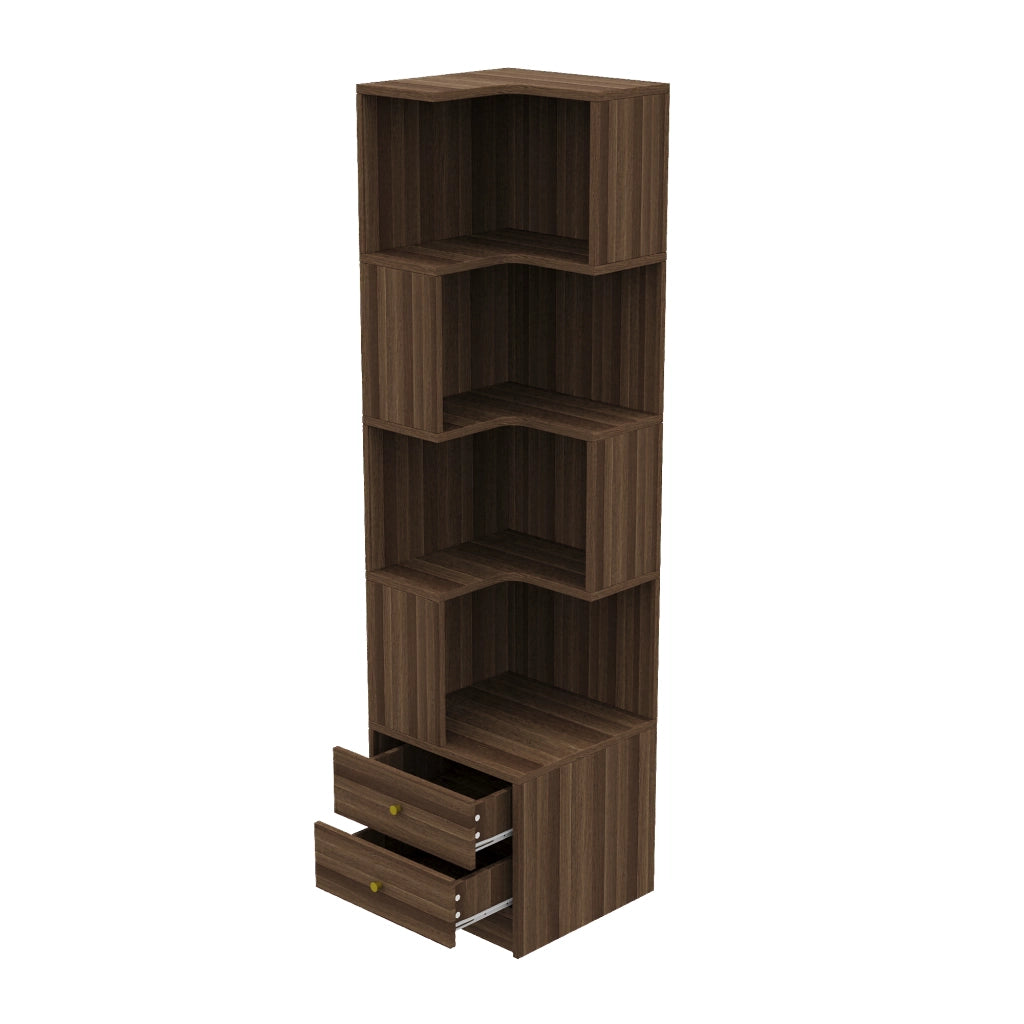Libreria angolare a L con illuminazione LED controllabile via app, 45 x 43,5 x 180 cm, marrone