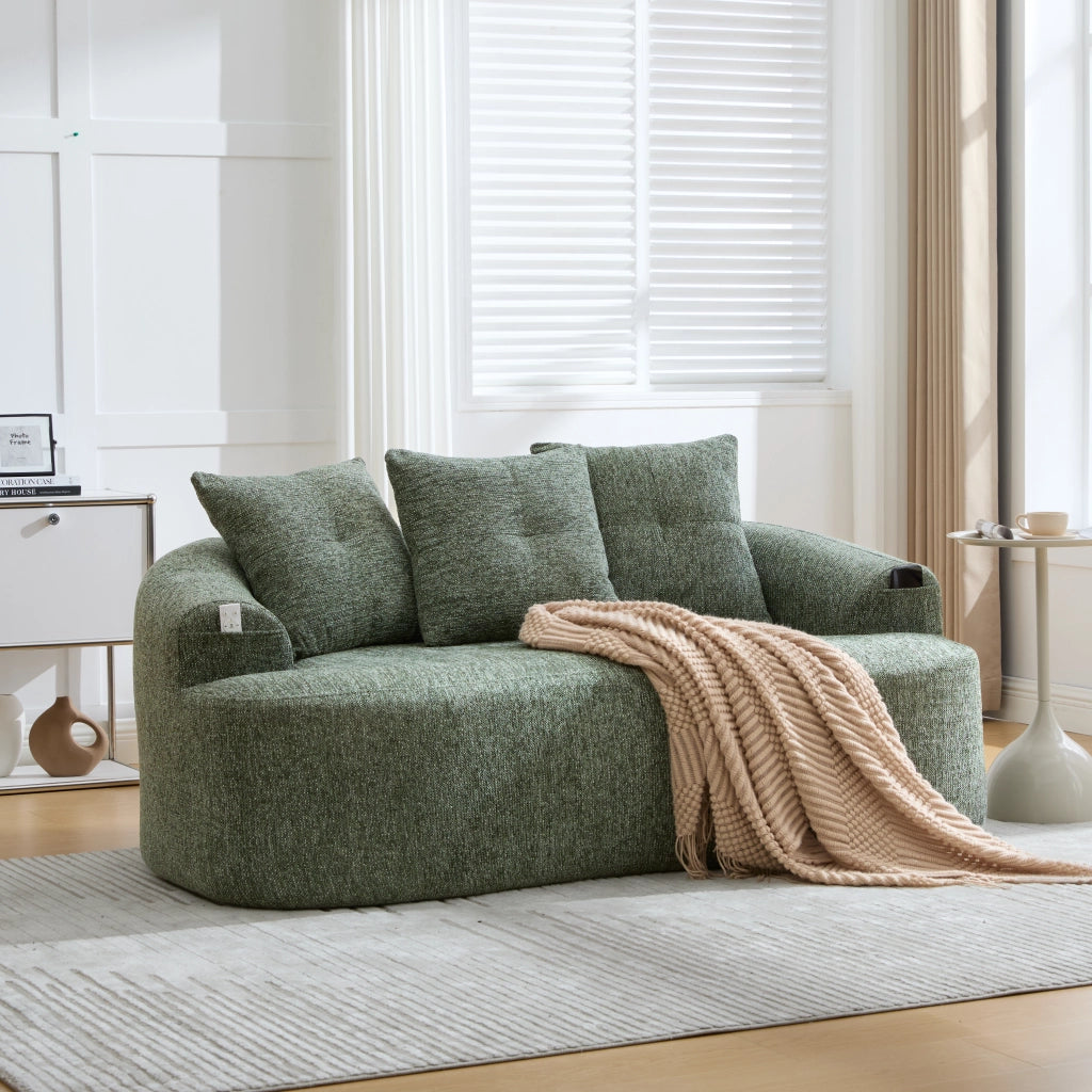 Divano dritto a 2 posti in ciniglia con seduta profonda; schiuma e molle insacchettate; verde 164 Ã— 92 Ã— 60 cm