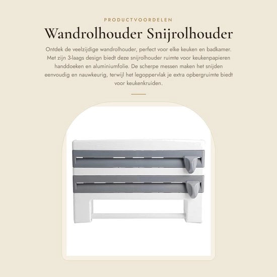 Supporto per rotoli 3 strati Design - Supporto per rotoli cucina - Rotolo per carta - Supporto per rotoli multifunzionale - 40 x 10 x 24 cm