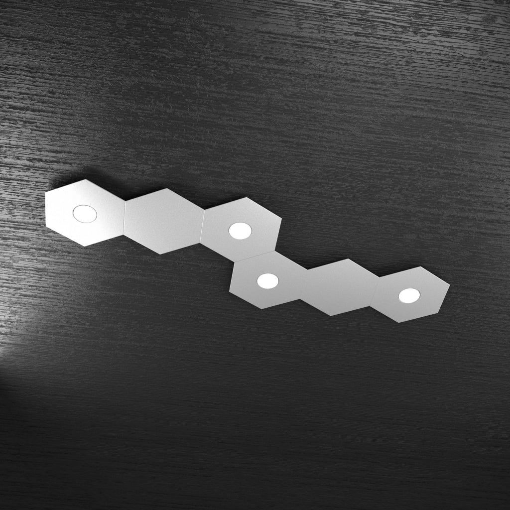 HEXAGON APPLIQUE-PLAFONIERA 4 LUCI + 2 DECORATIVO GRIGIO 1142-4L2D-GR