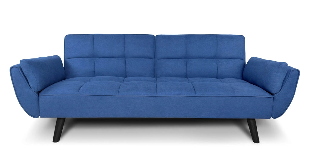Divano letto clic clac in tessuto vellutato blu piede nero - divano 3 posti - Ambra - DL-AM07FBC-PLN