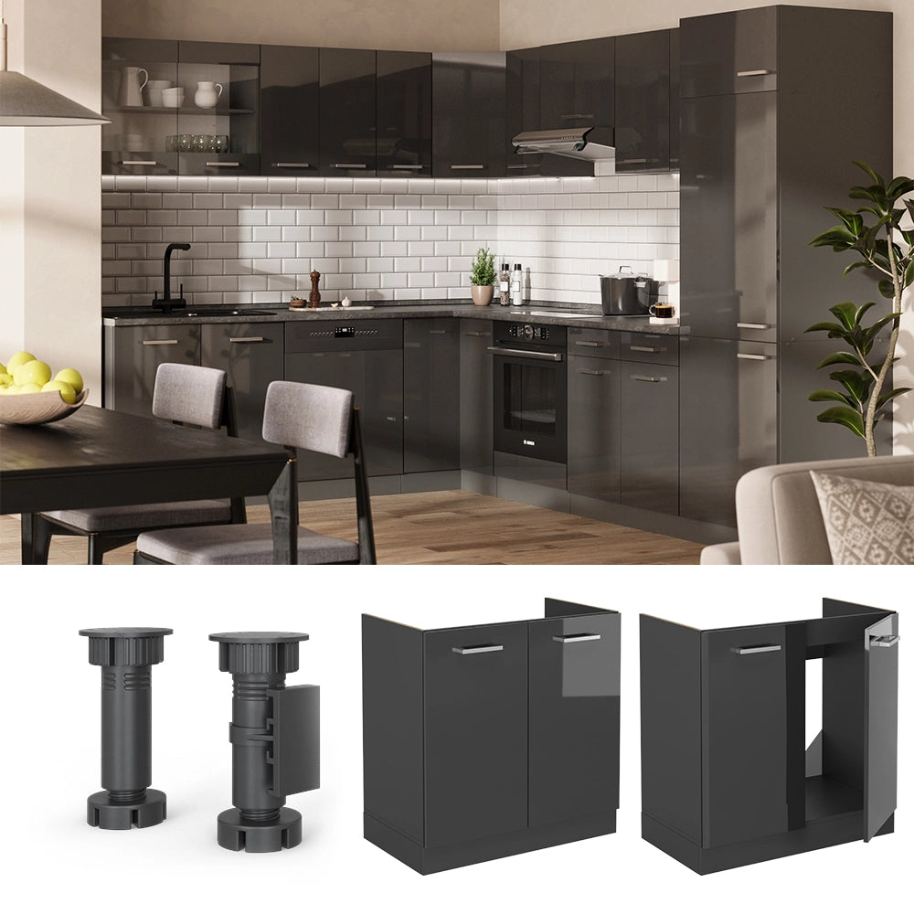 Vicco Mobile lavello cucina Antracite lucido 80 cm PL Marmo
