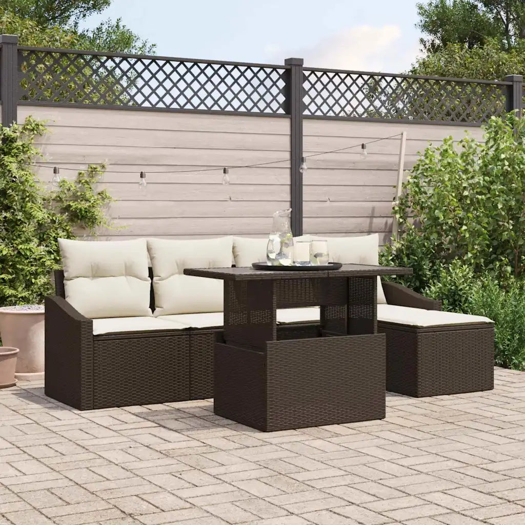 Set Divano da Giardino con cuscino 6 pcs Marrone e crema 3348984