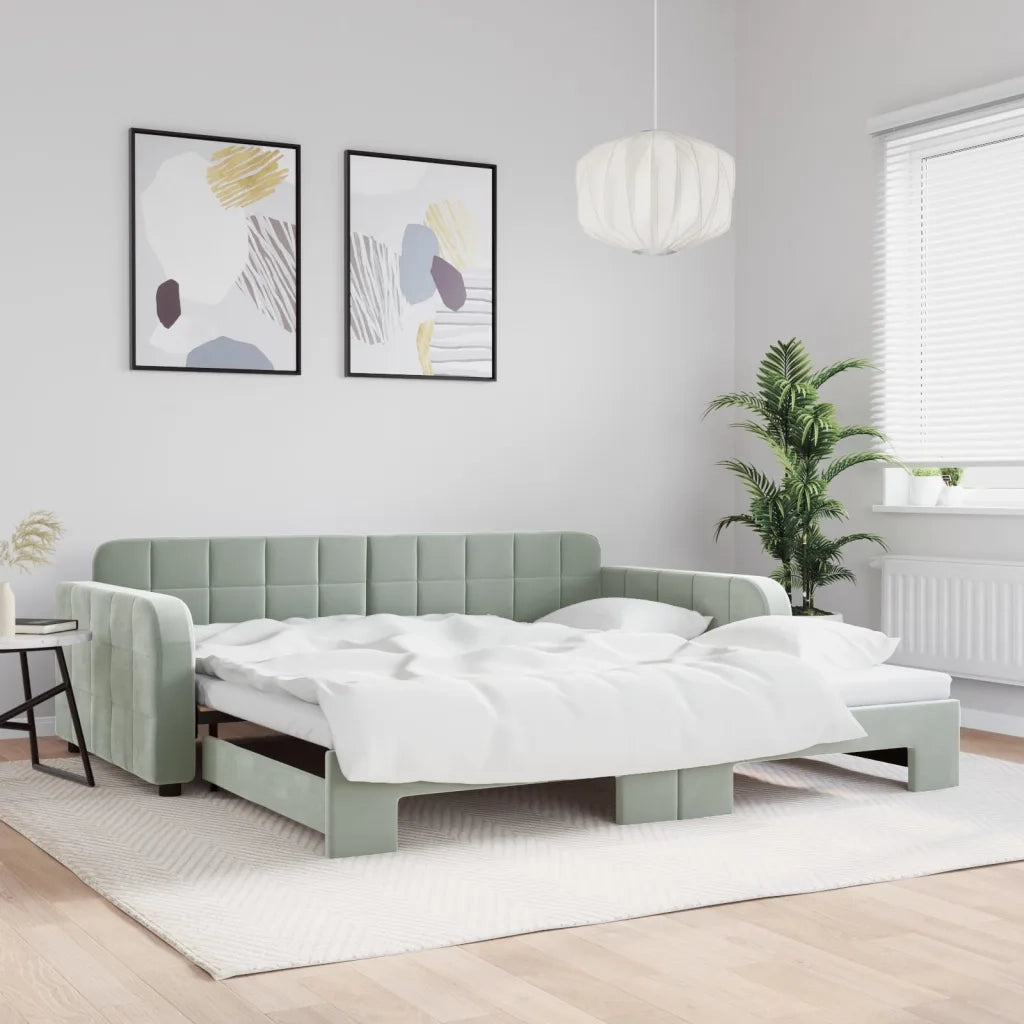 Divano Letto con Letto Estraibile-Sofa Letto-Daybed Grigio Chiaro 100x200 Velluto 932509