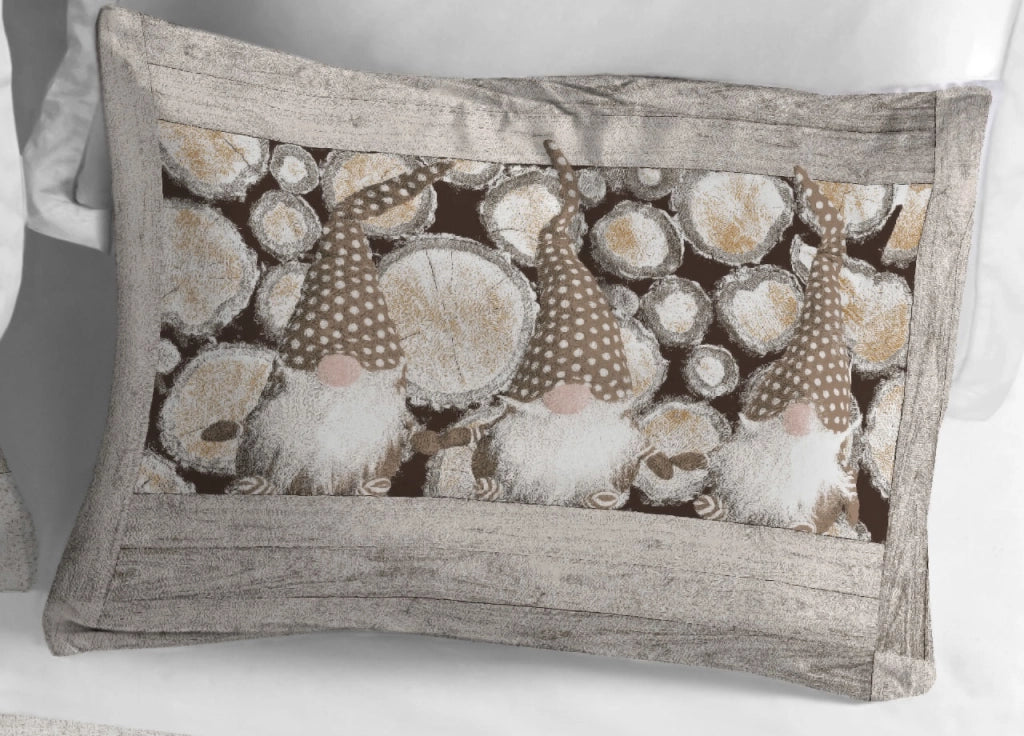 Copripiumino Sacco Piumone Cotone Flanella Pensieri Delicati Disegno Gnomi Elfi - Matrimoniale - Beige