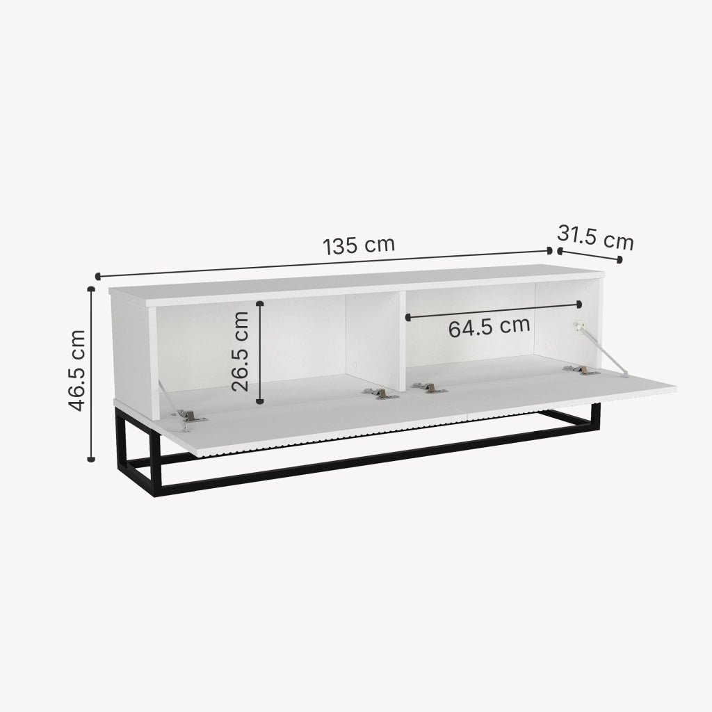 Mobile Porta TV Verpsboga a 2 Ante Decorative e Telaio Lungo in Metallo 135x32x47 cm - Bianco [en.casa]