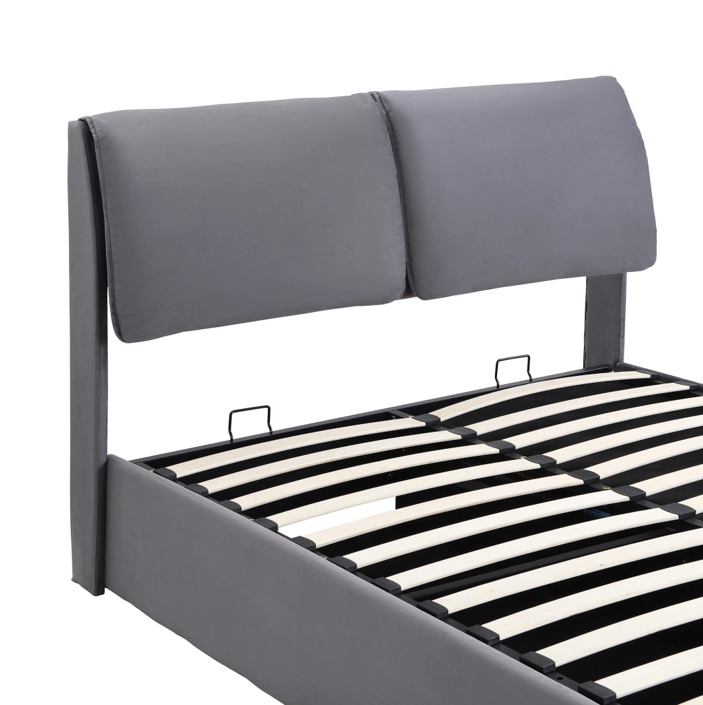 Letto imbottito in velluto grigio 140 x 200 cm con contenitore e cassetti