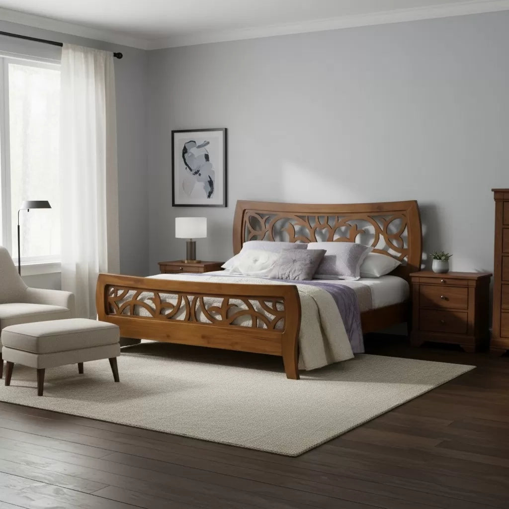 Letto classico traforato legno tinta noce bassano 184x208x115 - Mobili 2G