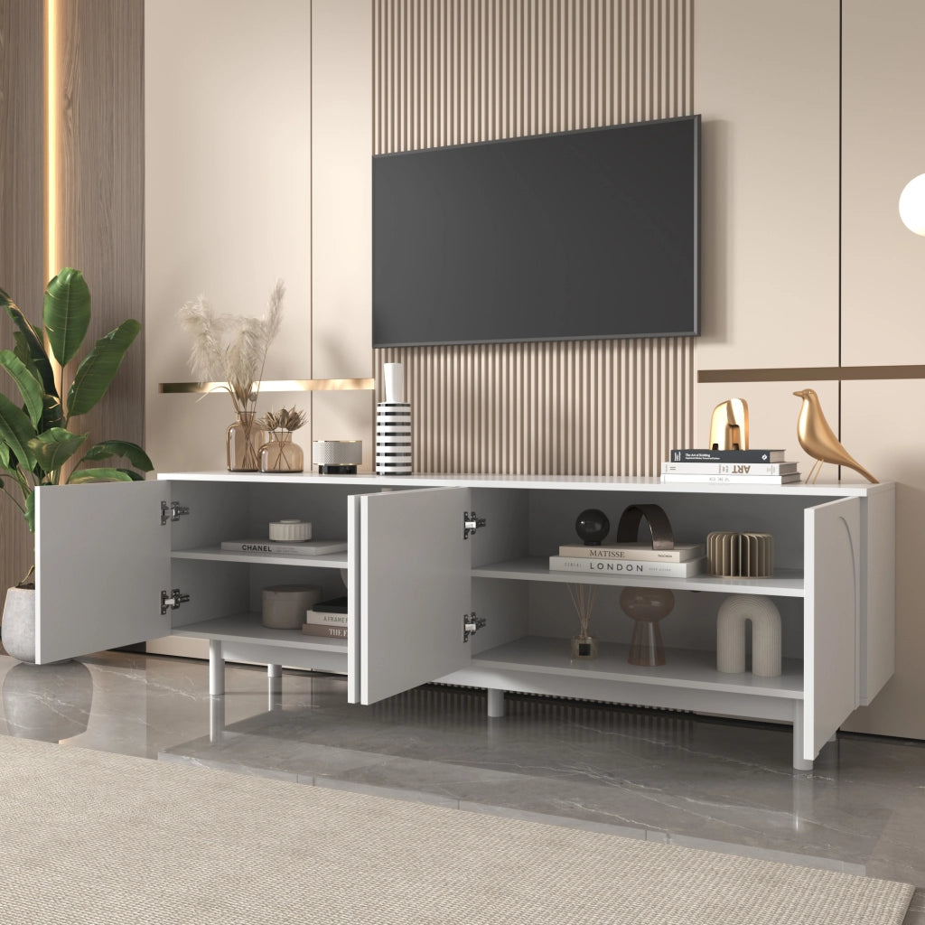 Mobile TV con 4 Ante e Ripiani Regolabili; Apertura Push-to-Open; Stile Moderno; 175¡Á38¡Á56 cm; in Truciolare; Bianco