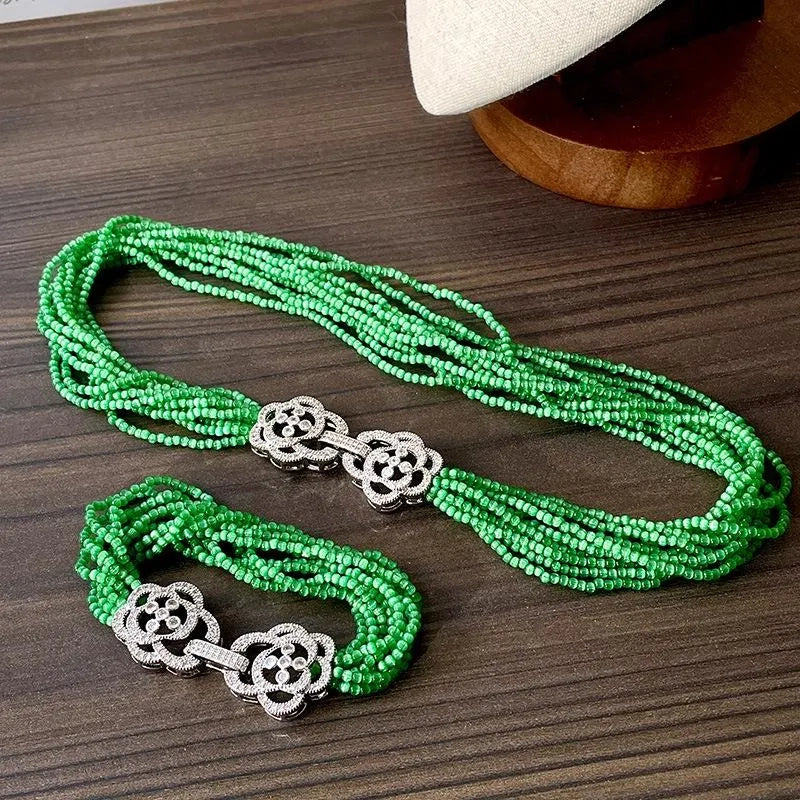 Bracciale e collana vintage con perline di cristallo verde, regalo di Natale o compleanno.