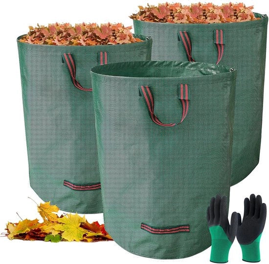 Set di 3 Sacchi di Rifiuto per Giardino con Manopole per Giardinaggio - Sacchetto per Rifiuti di Giardino autonomo con Maniglie - Sacchi di Rifiuto pieghevoli per Foglie e Rifiuti di Potatura