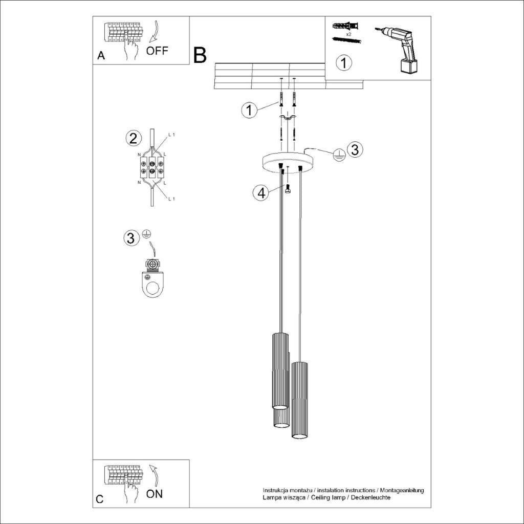 Lampada a sospensione Gravio verde oliva 3xGU10 Ø20
