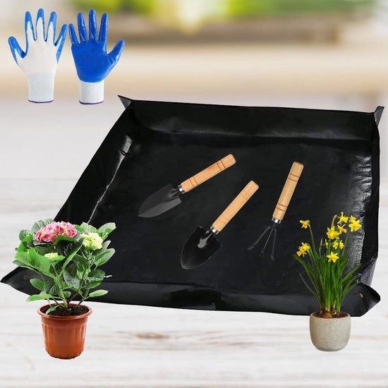 Mat di crescita acqua resistente 100x100cm, mat per innaffiare, mat per piante, mat per giardino pieghevole, mat per piante con attrezzi da giardino, nero