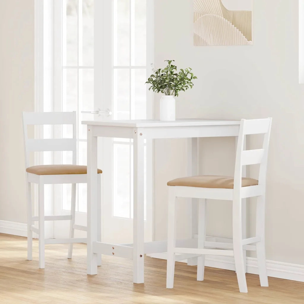 vidaXL Sgabelli da Bar con Cuscini 2 pz Bianco Legno Massello di Hevea