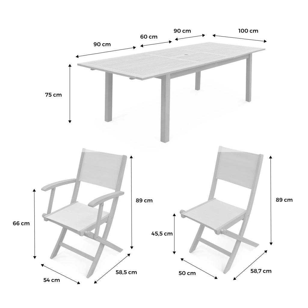 Set tavolo da giardino rettangolare allungabile in legno con 8 sedie,