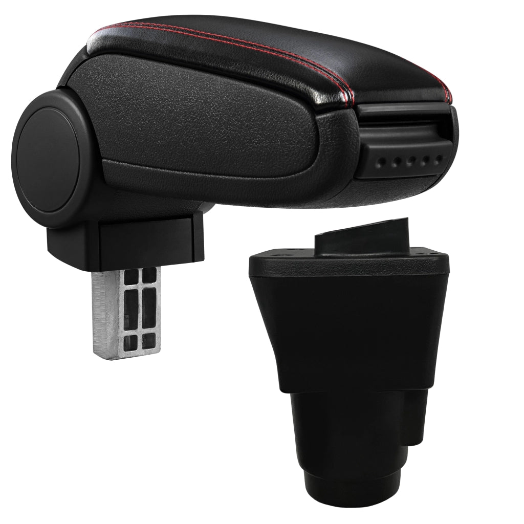 Bracciolo Centrale con Vano Portaoggetti per Auto Poggiabraccio per Automobile Marca Specificata - Rivestimento in Similpelle - Nero con Cucitura Rossa - Dacia Duster II