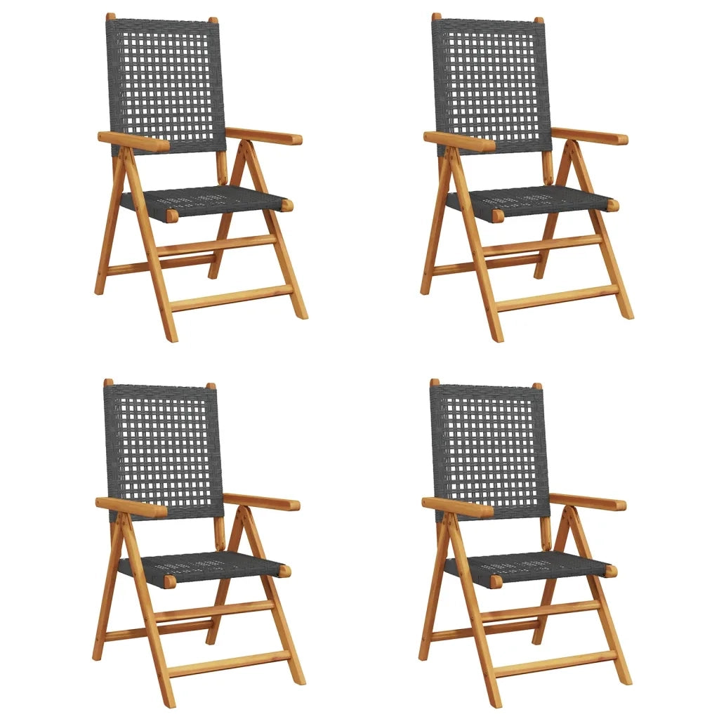 Sedie Giardino Reclinabili 4 pz | Sedie da Esterno Nere Polyrattan e Legno Massello