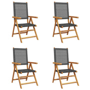 Sedie Giardino Reclinabili 4 pz | Sedie da Esterno Nere Polyrattan e Legno Massello