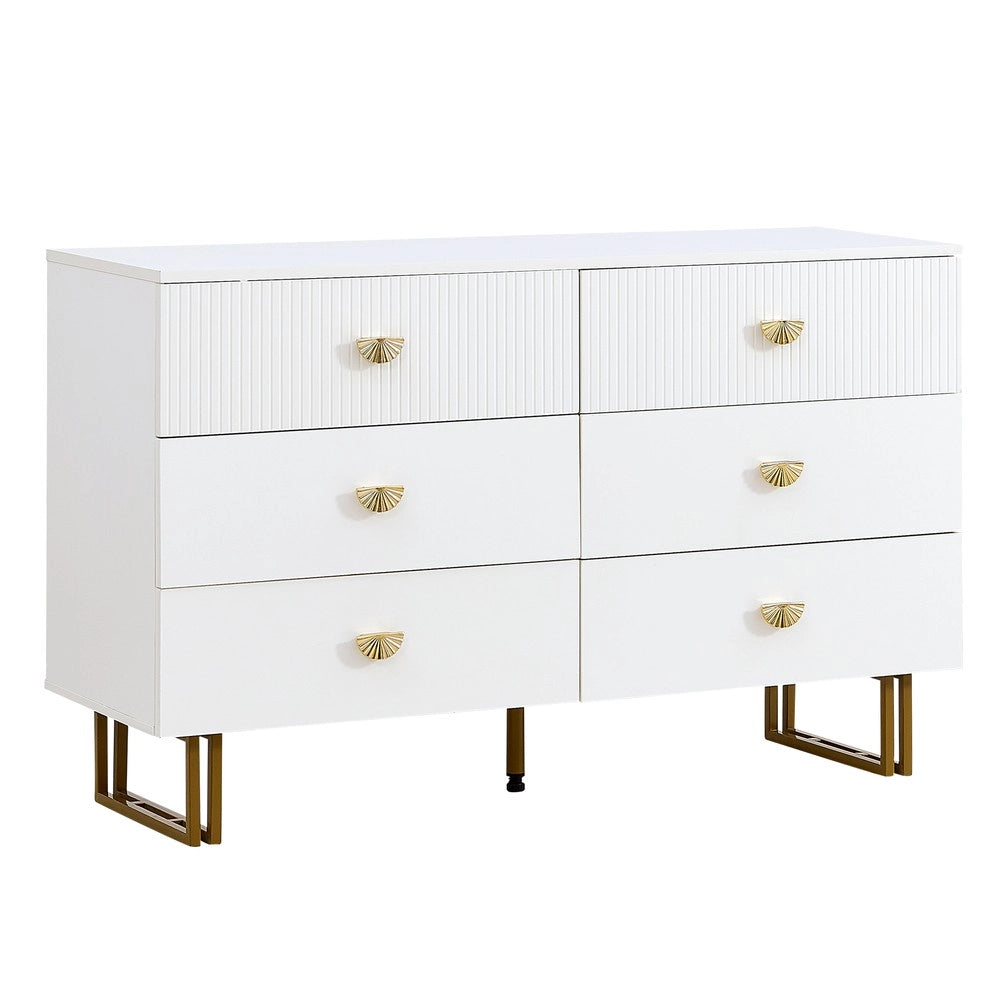 Set Cassettiera e Specchio, 6 Cassetti ¨C MINIMAL ¨C Bianco e Oro, Specchio 80x80 cm