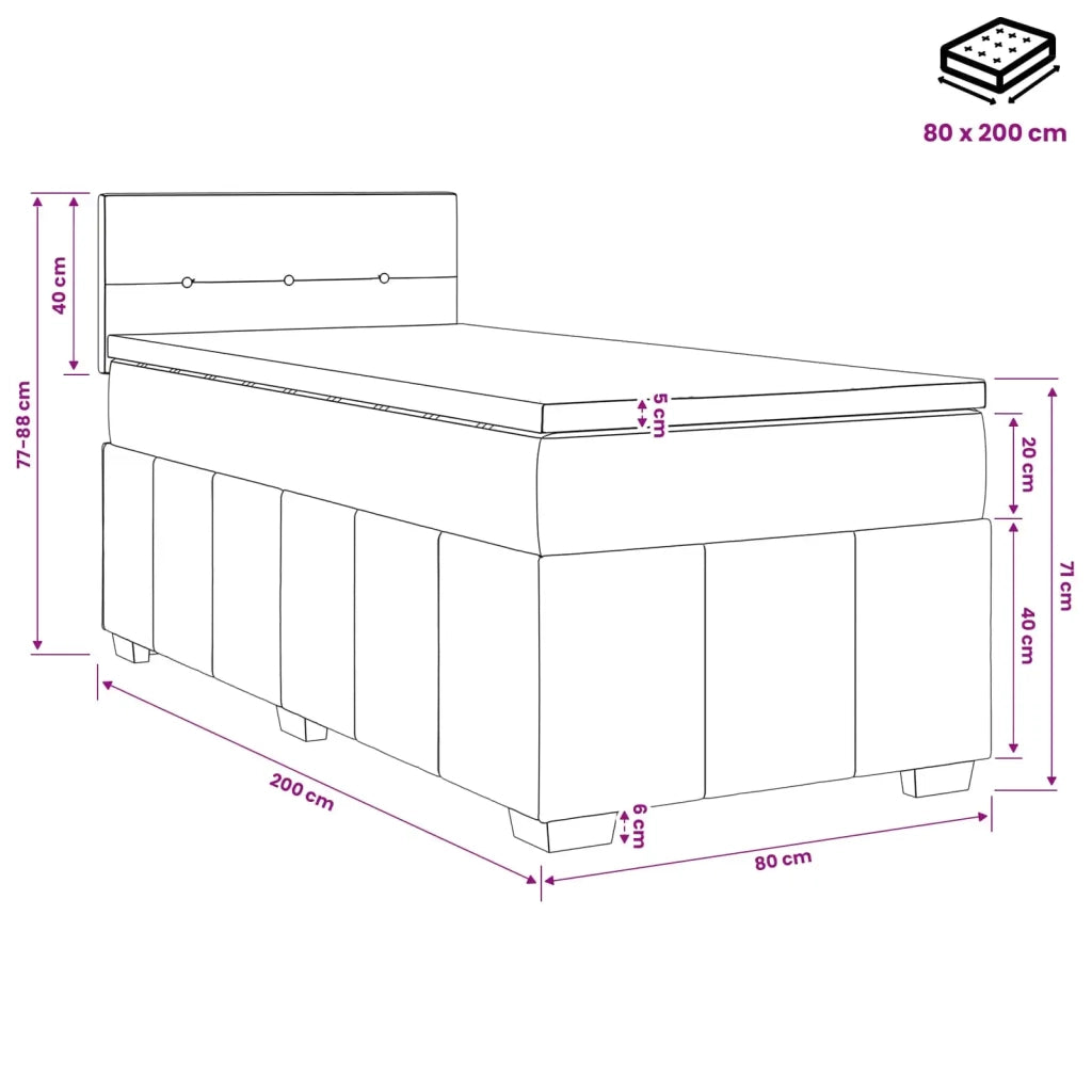Letto box spring con materasso Nero 80 x 200 cm Tessuto 3451082