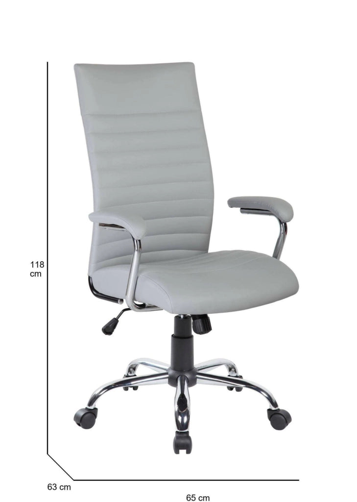 Sedia da ufficio Basciano, Poltrona presidenziale con braccioli, Sedia ergonomica da ufficio, 63x65h108/118 cm, Grigio