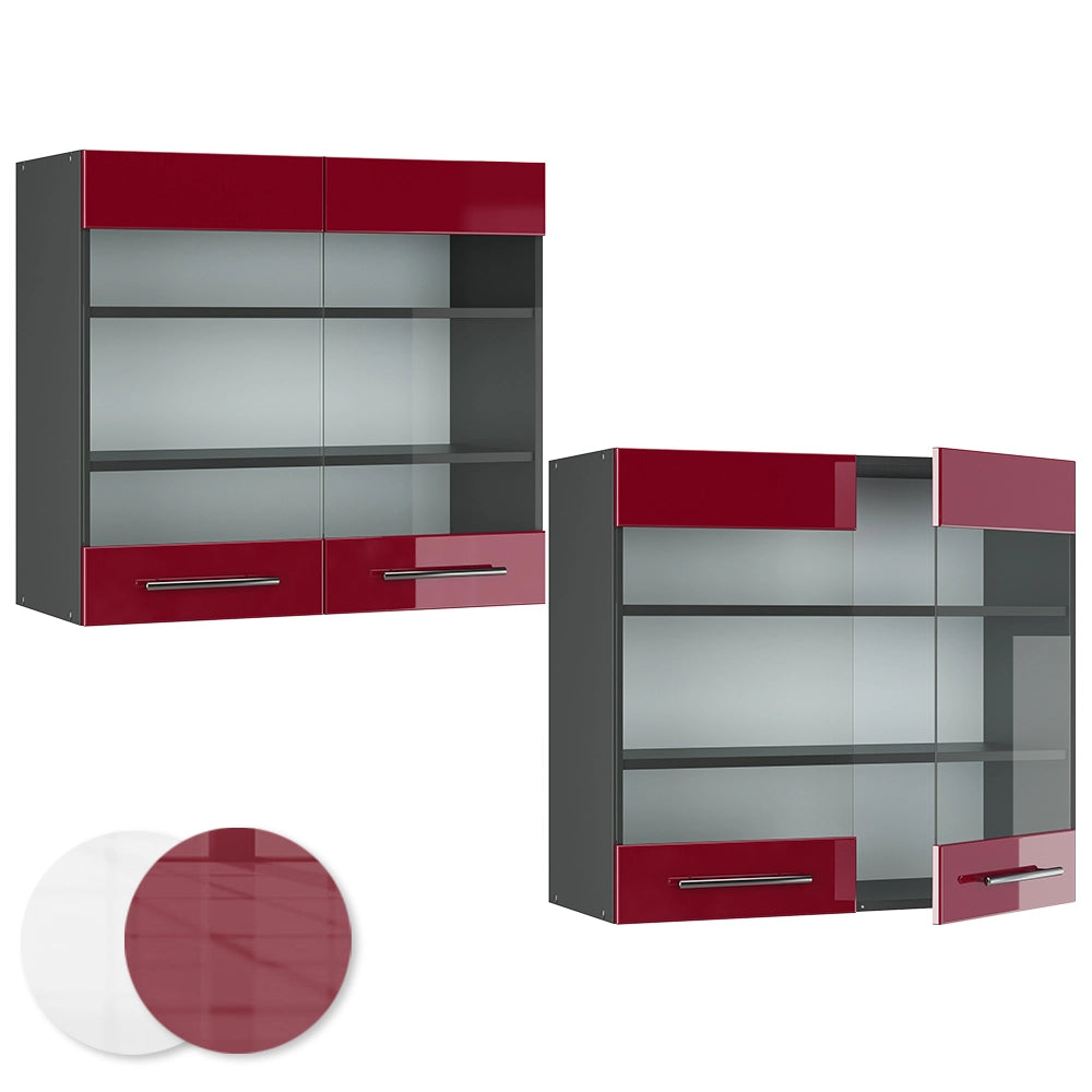 Vicco Mobile da cucina in vetro Rosso bordeaux lucido 80 cm