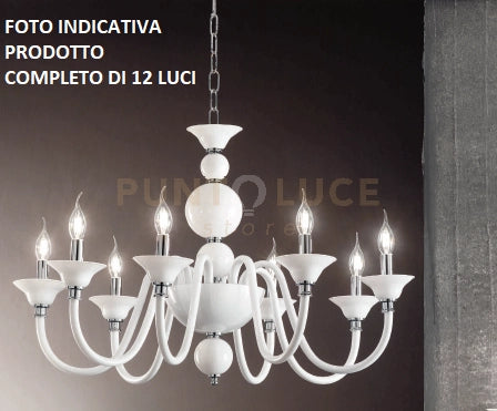 LAMPADARIO TEBE 12 LUCI BIANCO E CROMO ATTACCO E14 D.87CM