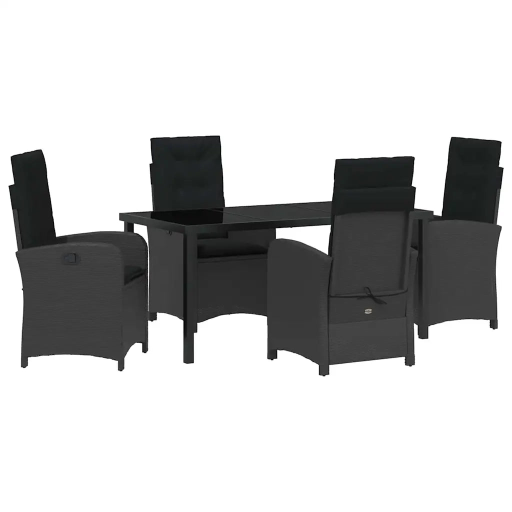 Set da Pranzo per Giardino con cuscino 5 pcs Nero polyrattan