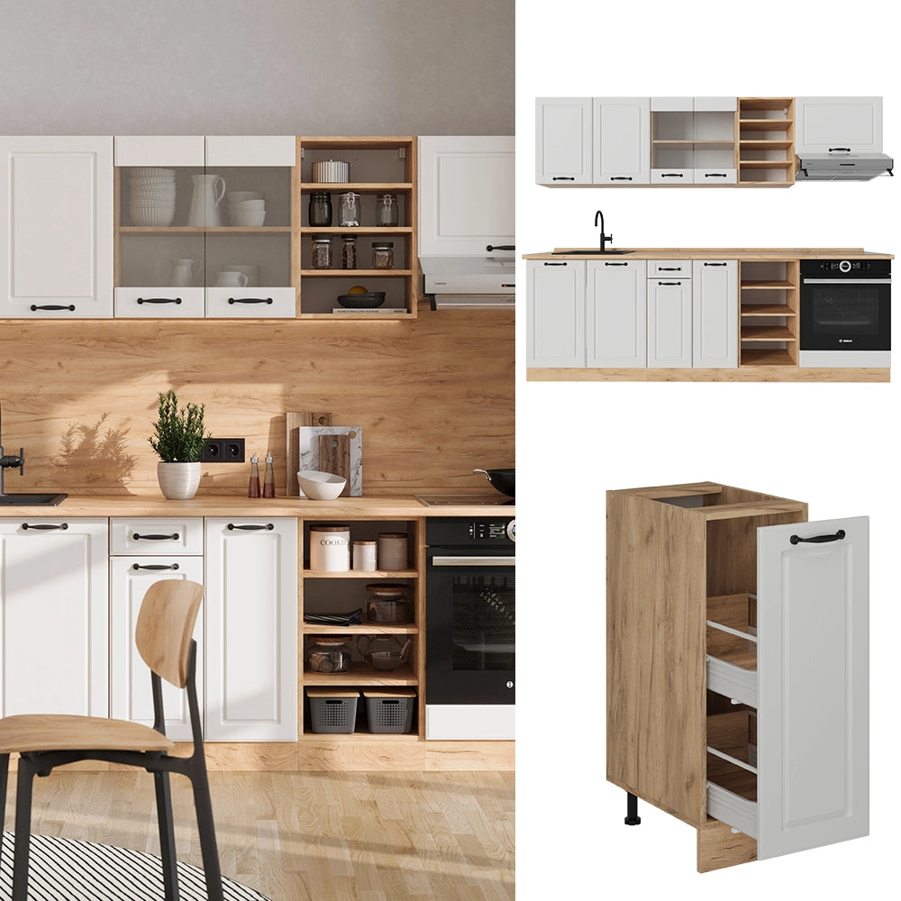 Vicco Cucina componibile Casa di campagna bianca/quercia dorata 240 cm , PL Marmo