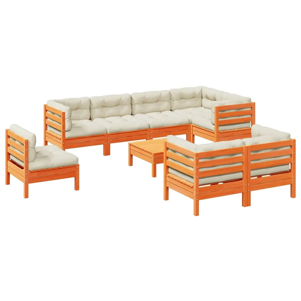 Set Divani Giardino 9 pz con Cuscini Marrone Cera Massello Pino 3299516