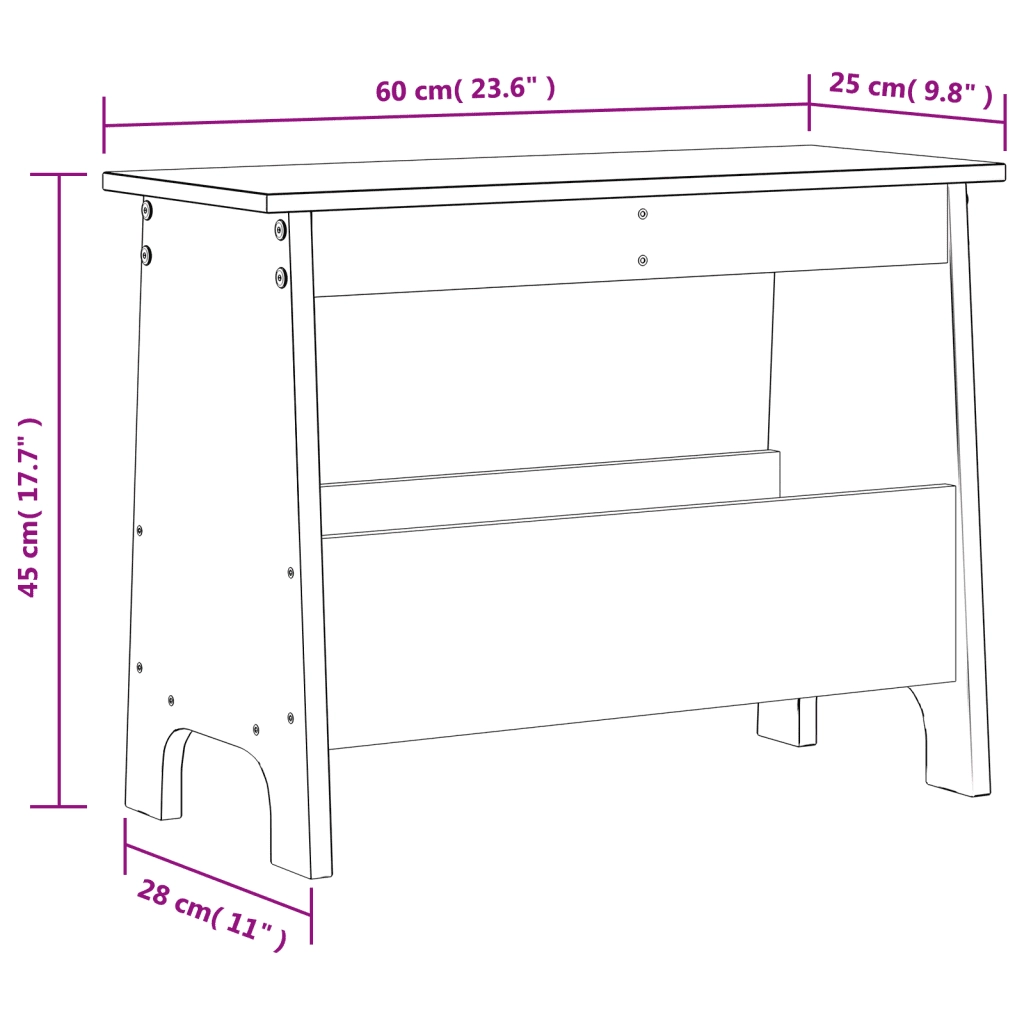 Panca da Ingresso Marrone Cera 60x28x45 cm Legno Massello Pino 837387