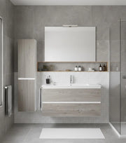 Mobile Bagno LOKI Già Montato 2 cassetti con piedini, lavabo e specchio Combi 120x45 cm 1 lavabo con colonna