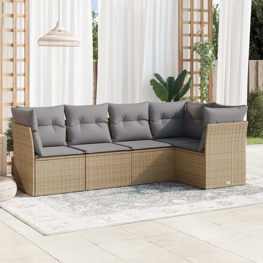 Set Divano da Giardino 5 pz con Cuscini Beige in Polyrattan 3249438
