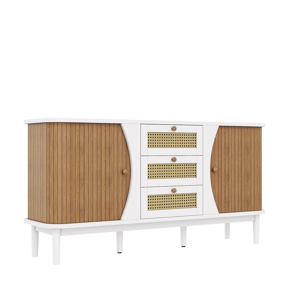 Credenza con Ante Scorrevoli e Ripiani ¨C MINIMAL ¨C Effetto Rattan