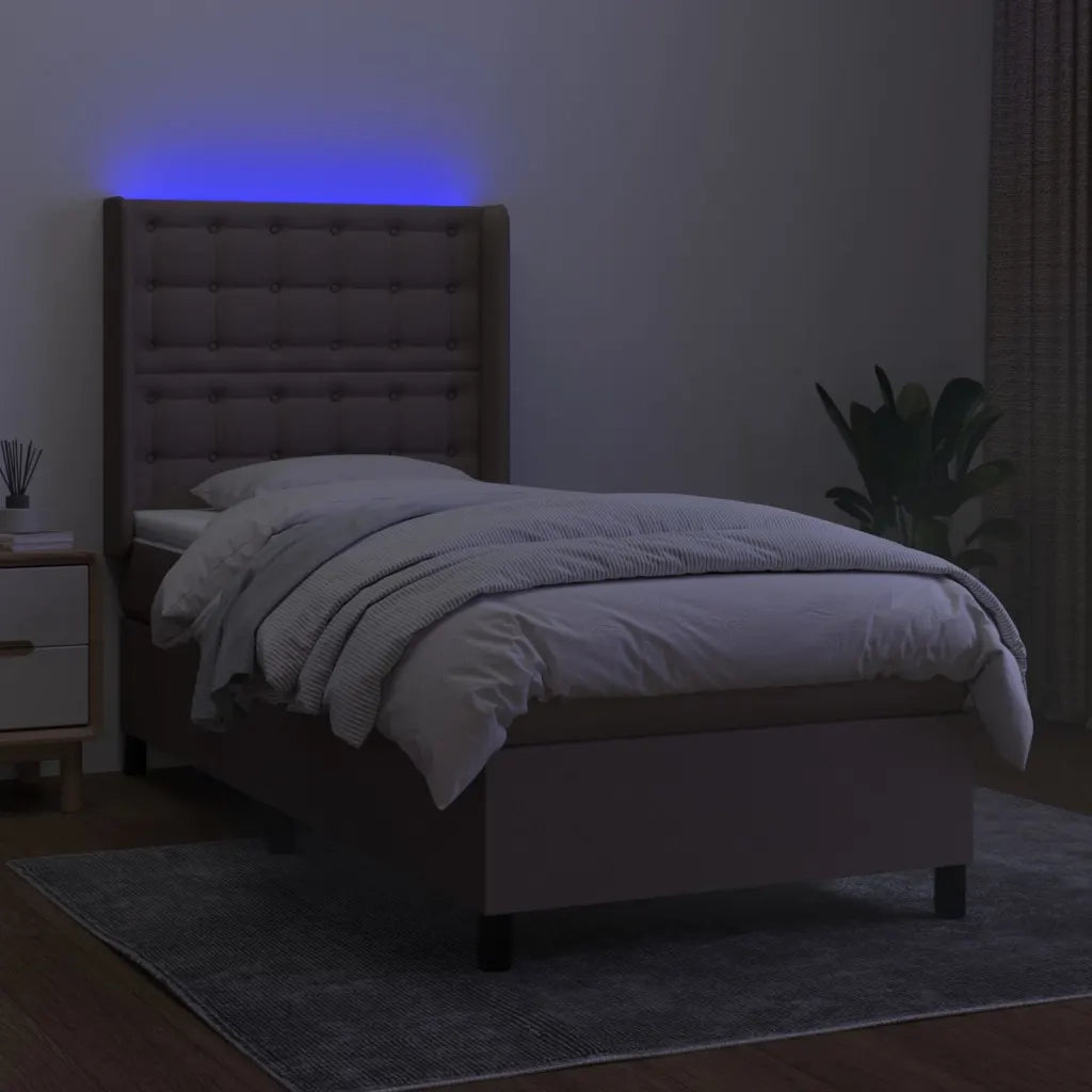 Letto a Molle con Materasso e LED Tortora 90x190 cm in Tessuto 3138601
