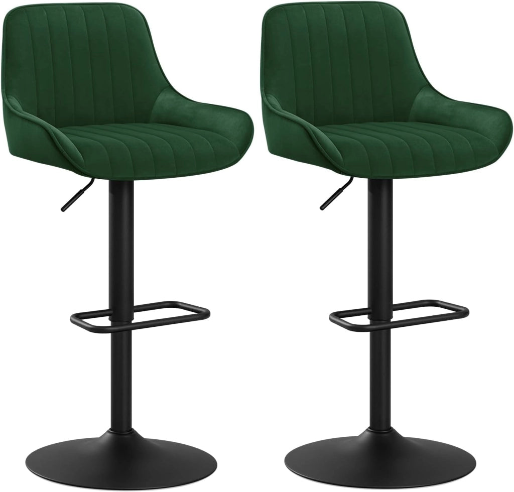 Sgabelli Cucina Set di 2 con Schienale e Braccioli, Sedie da Bar Girevoli, Altezza Regolabile, in Velluto di Latte, per Cucina, Bar, Ristorante, Grigio Scuro