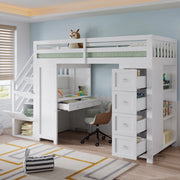 Letto a soppalco 90x200 cm con scrivania e contenitore in legno bianco