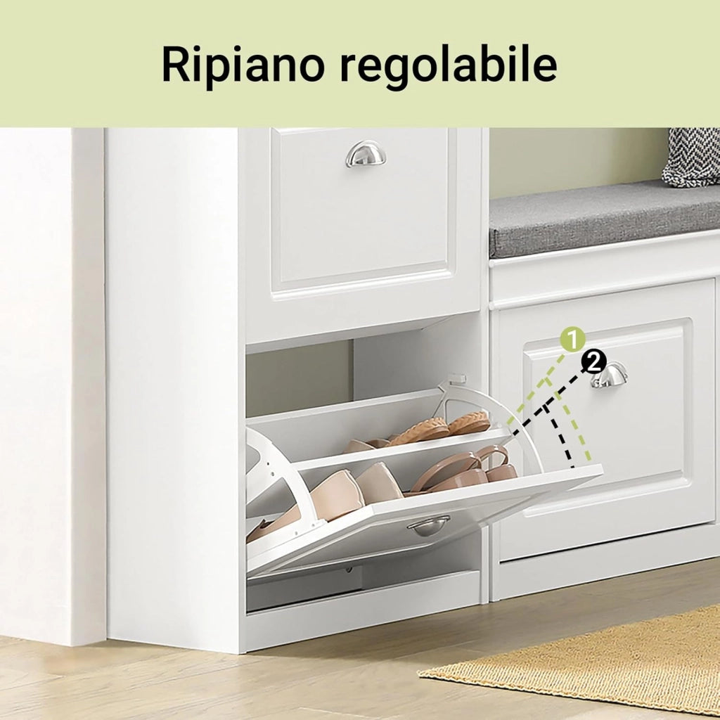 Scarpiera Salvaspazio Slim Mobiletto da Ingresso con 2 Ante a Ribalta, Armadio Portascarpe Scarpiera Legno Moderna per Ingresso, Corridoio o Camera da Letto 54x24x83cm Bianco FSR78-W