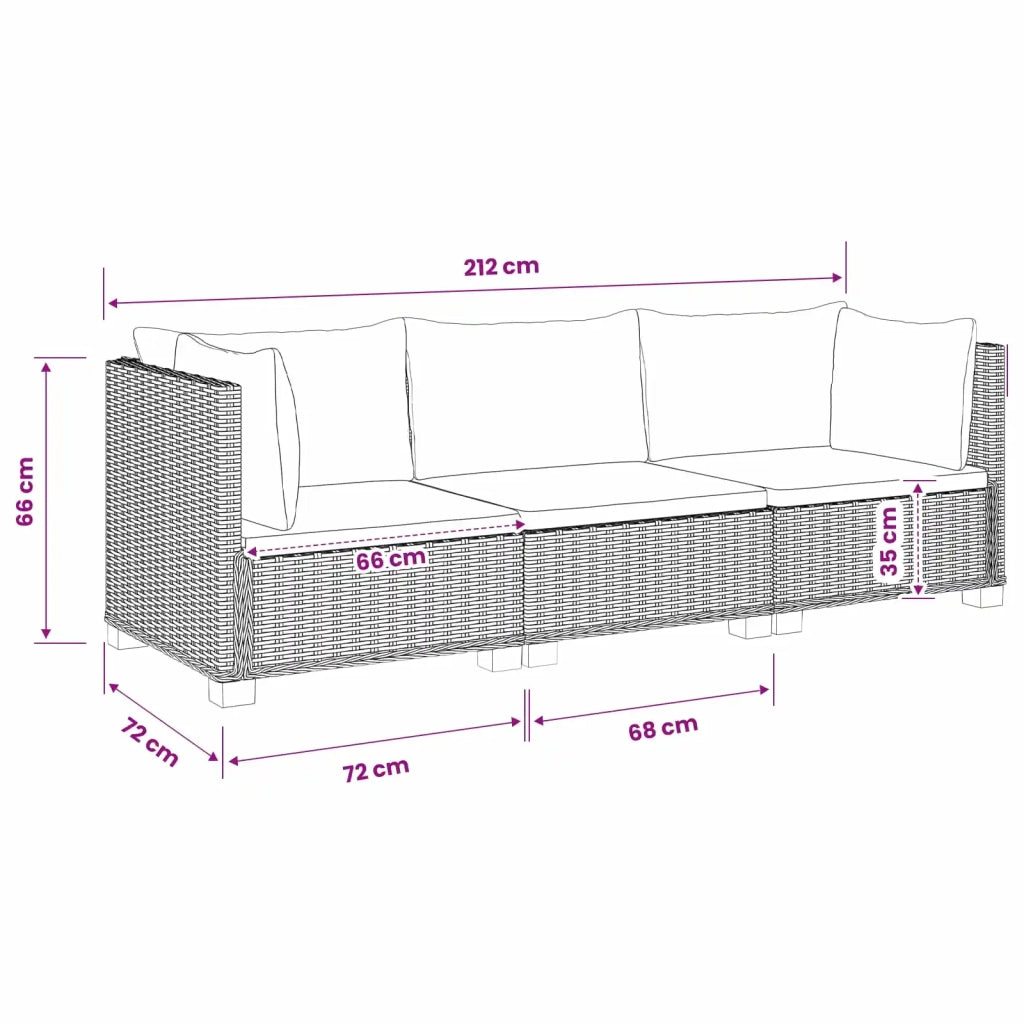 3 pz Set Lounge in Rattan con Cuscini GENDT Rattan naturale 3429859