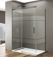 Box doccia angolare BASIC fisso + scorrevole + laterale fisso 110x75 cm (105-110/71,5-74) titanio vetro Frost