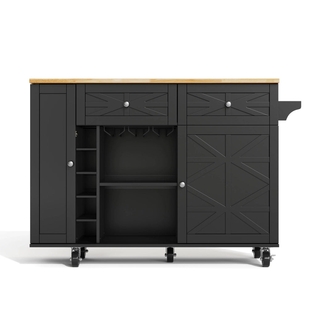 Carrello isola cucina 120x45(70)x89 cm con piano pieghevole in MDF nero