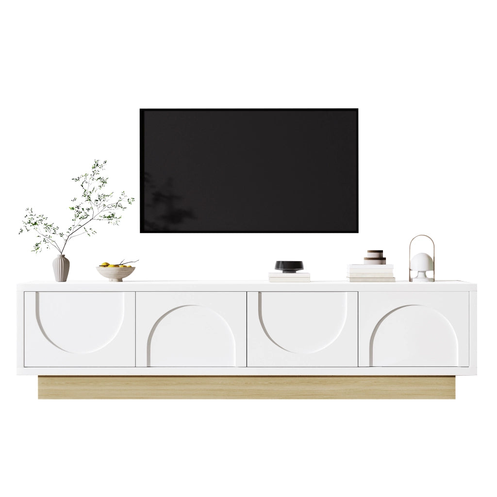 Mobile porta tv bianco con 4 ante e 2 ripiani, design curvo, per soggiorno, in MDF, 175 × 40 × 41,5 cm