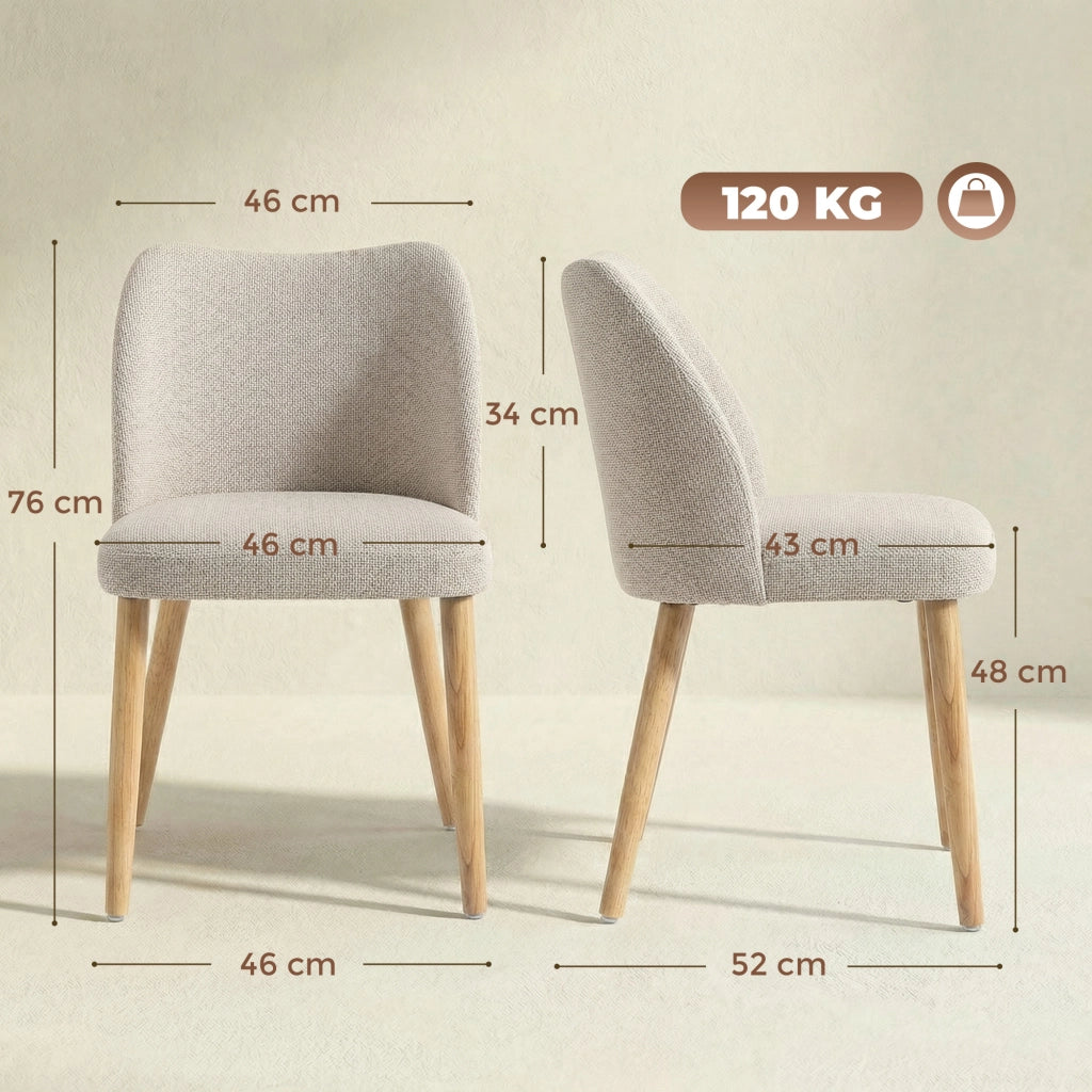 Set di 2 Sedie da Pranzo in Tessuto e Legno ¨C Minimal ¨C Crema