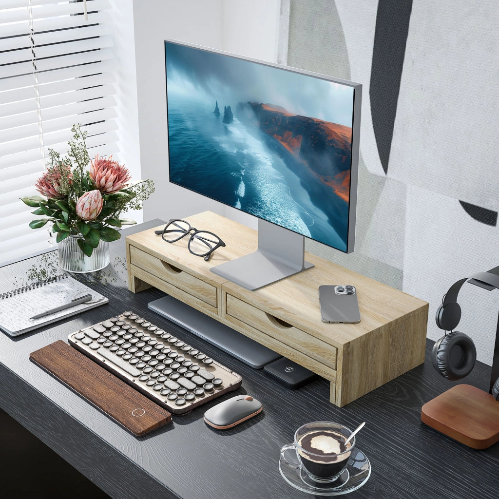 Scrivania regolabile con 2 cassetti e supporto monitor ¨C Zephmum ¨C Grigio 60-116 cm