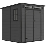 Casetta Box da Giardino 182x182x196 cm a 2 Ingressi con 3 Finestre e Prese d'Aria in PP e Alluminio Grigio Scuro