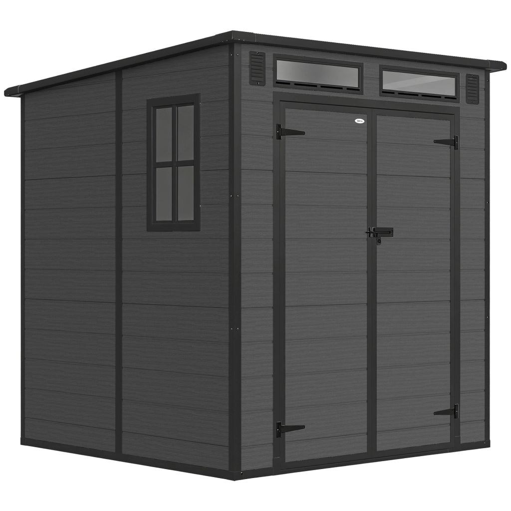 Casetta Box da Giardino 182x182x196 cm a 2 Ingressi con 3 Finestre e Prese d'Aria in PP e Alluminio Grigio Scuro