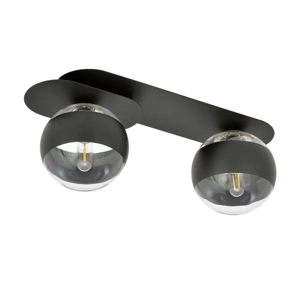 Plafoniera Emibig Plaza 2 luci E14 nera trasparente