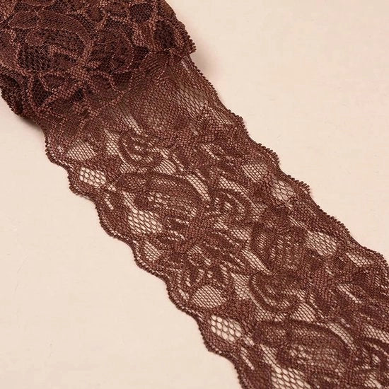 Sierband elastico con fiori a lato - 8 cm largo - Marrone